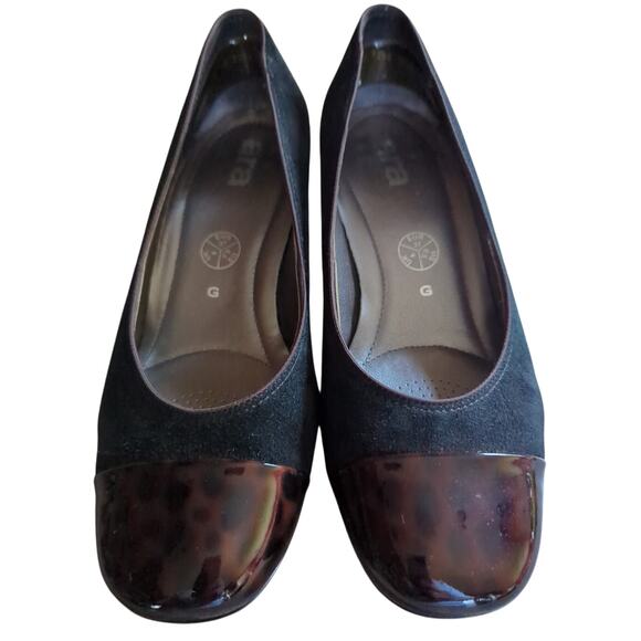 Ara Luftpolster Black Suede 2.25" Chunky Heel Pumps Tortoise Shell Toe Size 6.5 - Picture 2 of 8